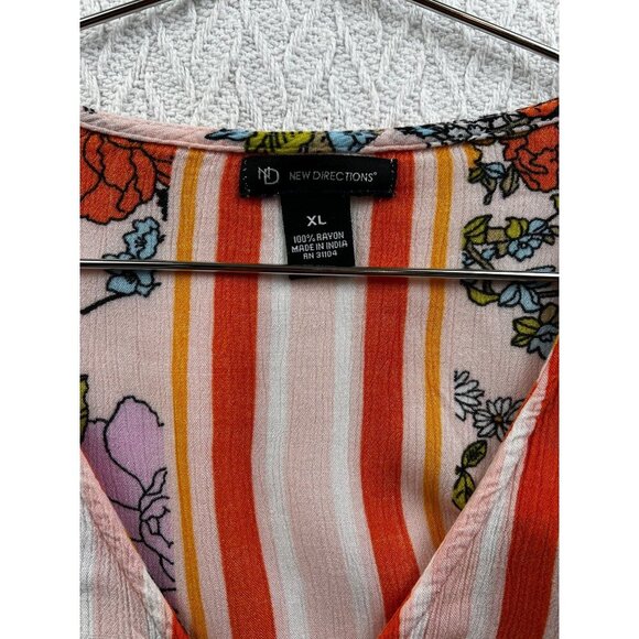 EUC -Womens Boho Floral Striped Handkerchief Hem Blouse - New Directions - Size - Picture 6 of 7